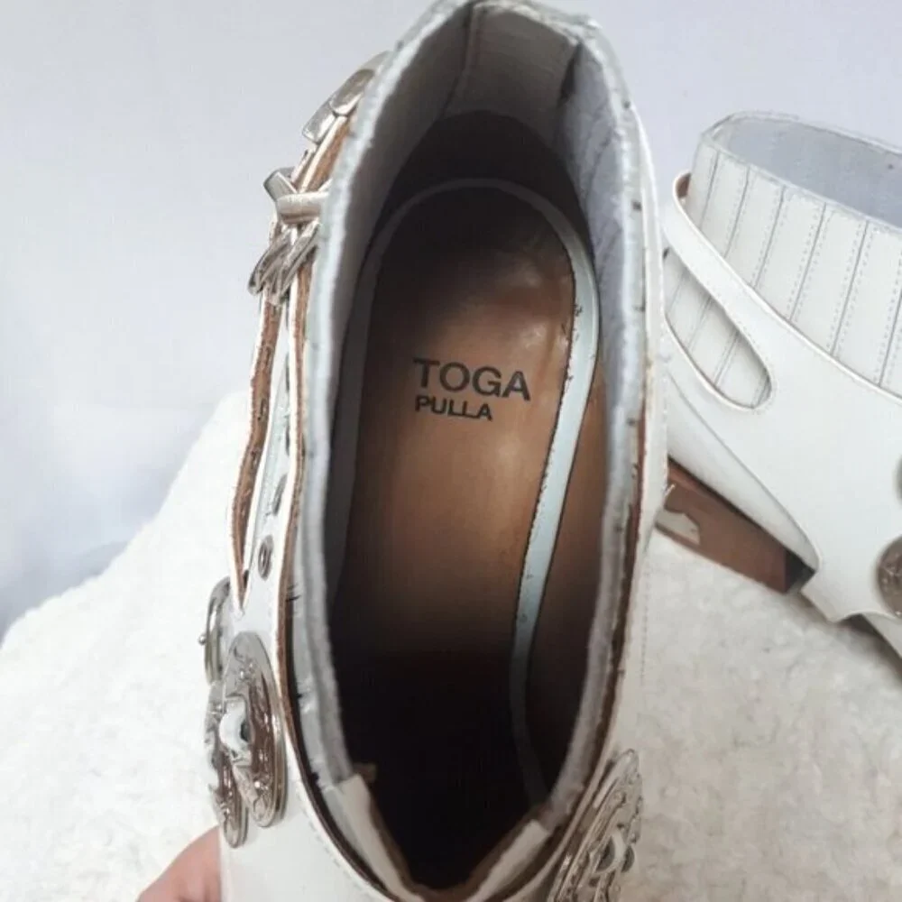 Toga Pulla White Harness Ankle Boots Western 37 - Picture 8 of 16